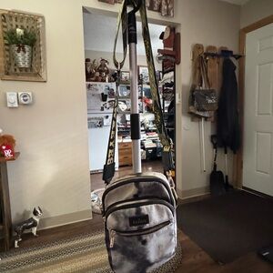 Iowa Hawks Black/Gray Crossbody Bag with a Hawkeye strap *not in any sale*